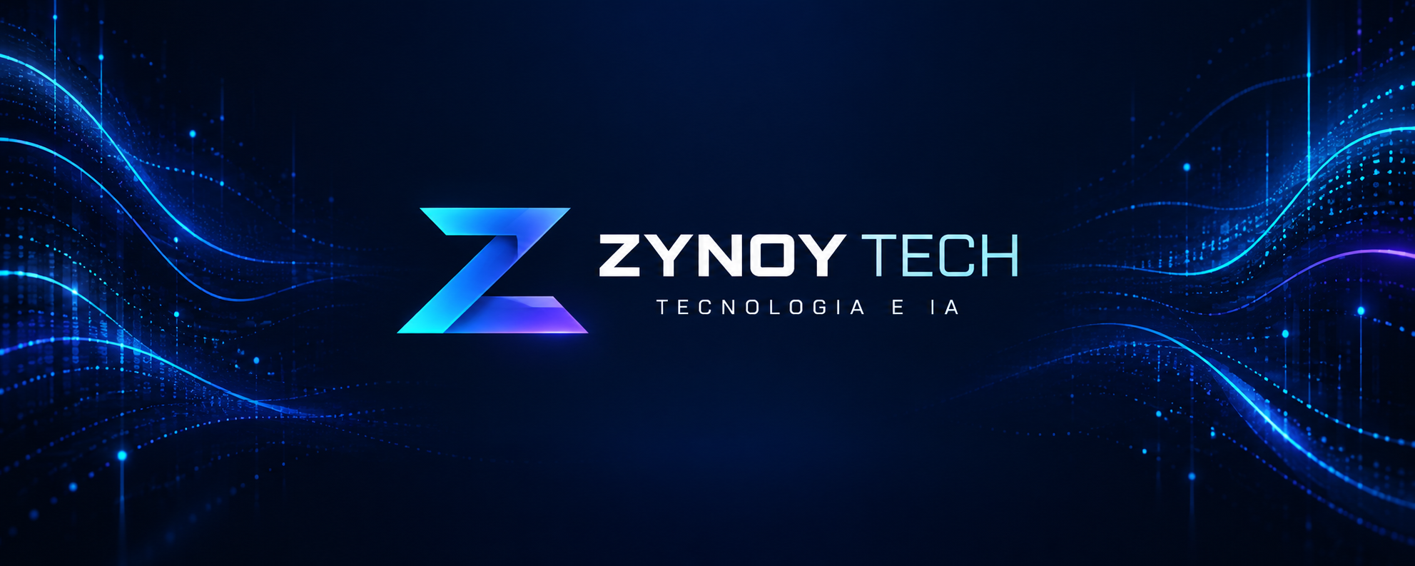 Identidade Zynoy Tech em azul, ciano e violeta